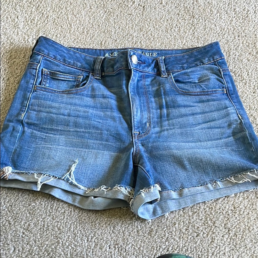 American Eagle Outfitters Blue Distressed Jean Shorts